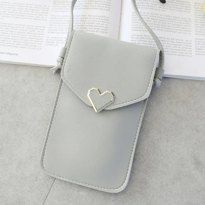 Women Heart-shaped Transparent Screen Mobile Phone Bag 2019 New Mini Messenger Bags Lady Handbag and Purses Small Phone Bag