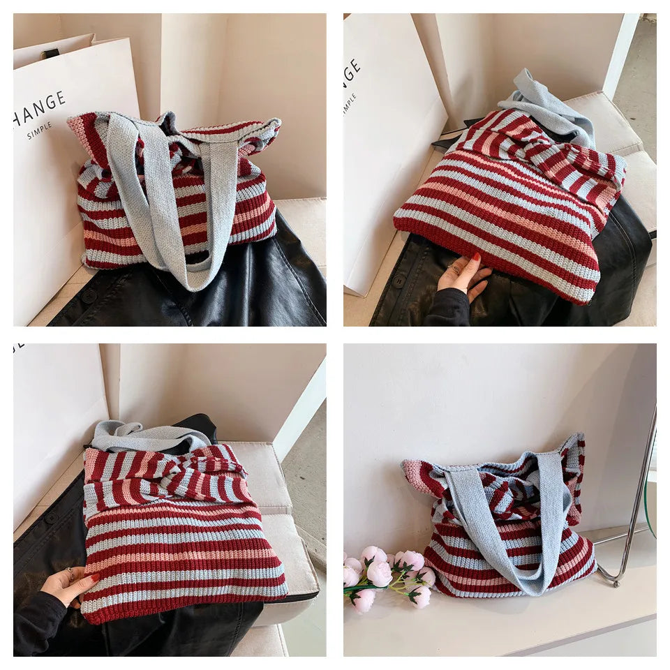 Women High Quality Knit Shoulder Bags Large Capacity Handbag Top-handle Fashion Tote Crossbody Bag Women's cosmetic bag
