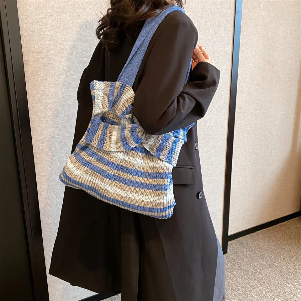 Women High Quality Knit Shoulder Bags Large Capacity Handbag Top-handle Fashion Tote Crossbody Bag Women's cosmetic bag