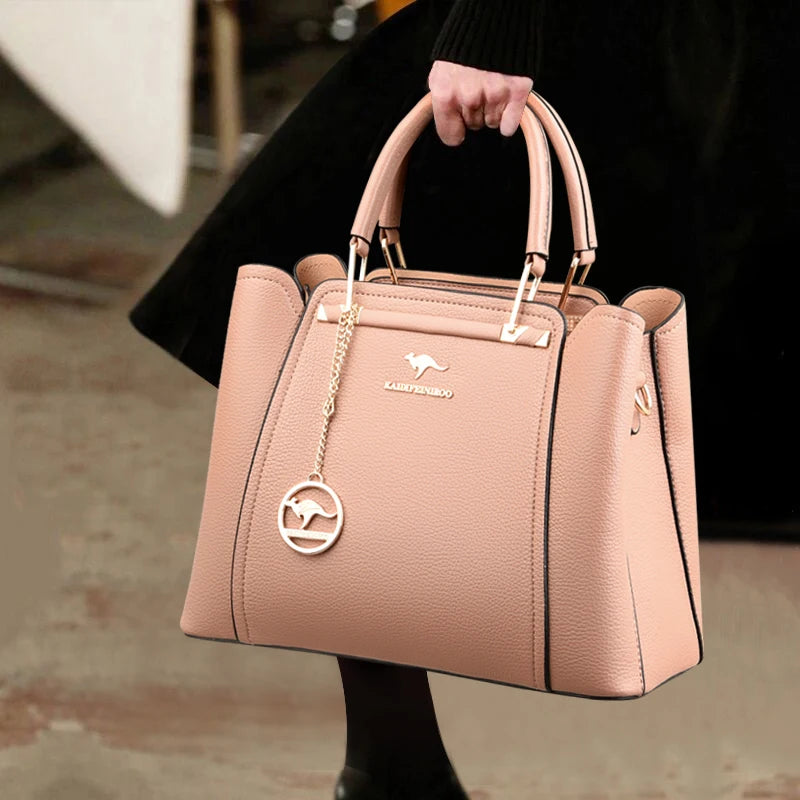 Women High Quality Leather Handbags Luxury Designer 3 Layers Pocket Shoulder Crossbody Bags Ladies Large Capacity Shopping Tote
