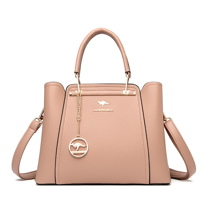 Women High Quality Leather Handbags Luxury Designer 3 Layers Pocket Shoulder Crossbody Bags Ladies Large Capacity Shopping Tote