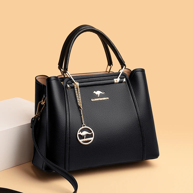 Women High Quality Leather Handbags Luxury Designer 3 Layers Pocket Shoulder Crossbody Bags Ladies Large Capacity Shopping Tote