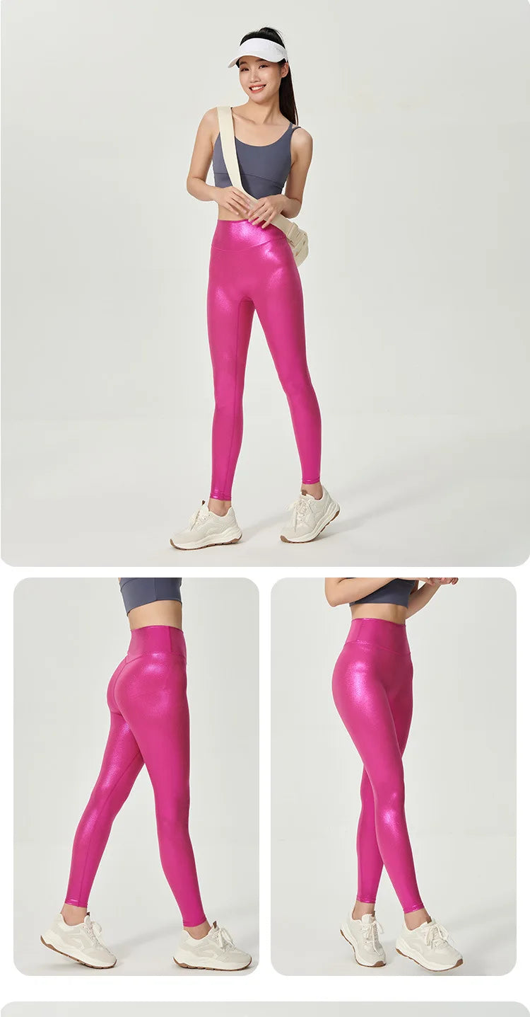 Women High Waist Pants With Sexy Tight Silver Pressed Leggings