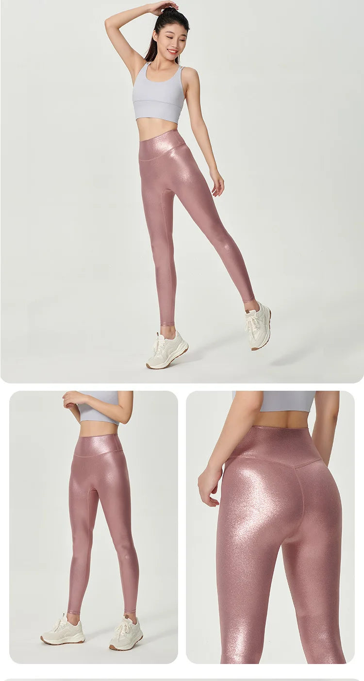 Women High Waist Pants With Sexy Tight Silver Pressed Leggings