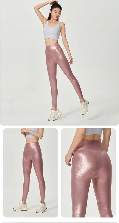 Women High Waist Pants With Sexy Tight Silver Pressed Leggings