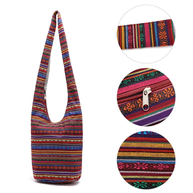 Women Hippie Shoulder Bags Fringe Large Purses Ethnic Tote Handbag Travel Bag