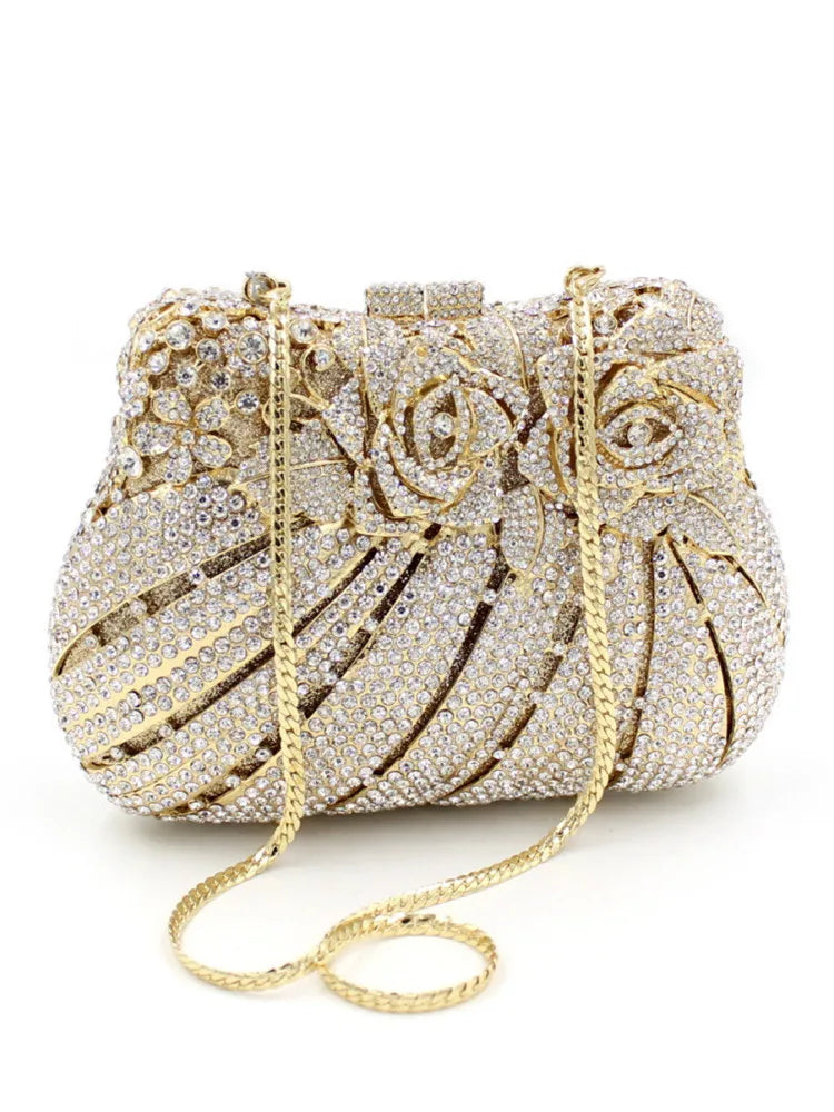 Women Hollow metal Diamonds Clutches Rhinestone Bag Flower Clutch Party Evening Purse Handbags Wedding   Female wallet
