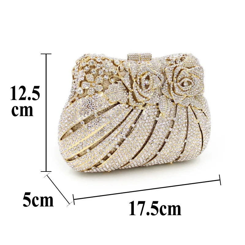 Women Hollow metal Diamonds Clutches Rhinestone Bag Flower Clutch Party Evening Purse Handbags Wedding   Female wallet
