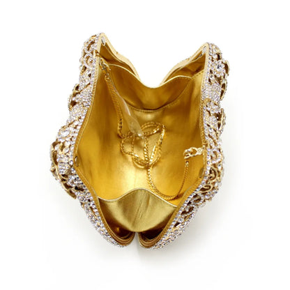 Women Hollow metal Diamonds Clutches Rhinestone Bag Flower Clutch Party Evening Purse Handbags Wedding   Female wallet