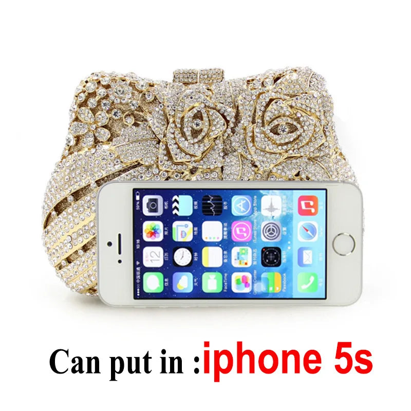 Women Hollow metal Diamonds Clutches Rhinestone Bag Flower Clutch Party Evening Purse Handbags Wedding   Female wallet