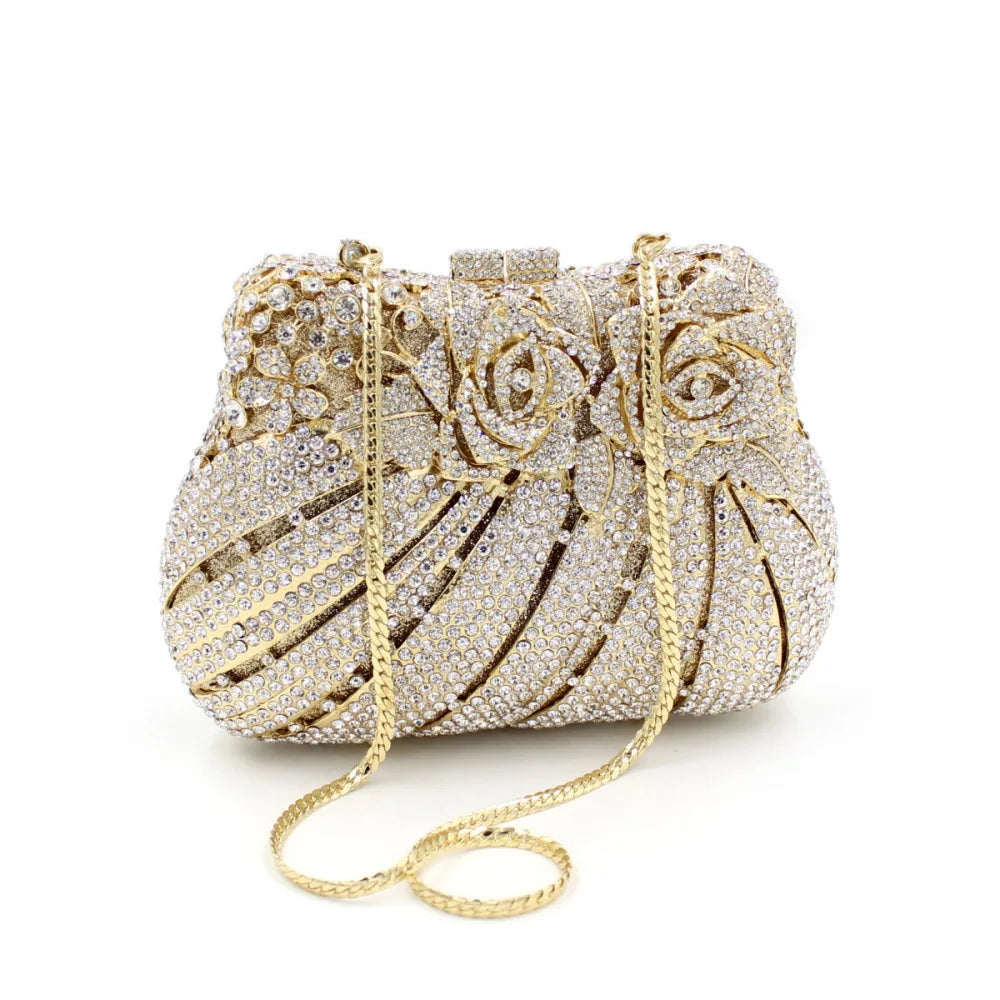 Women Hollow metal Diamonds Clutches Rhinestone Bag Flower Clutch Party Evening Purse Handbags Wedding   Female wallet
