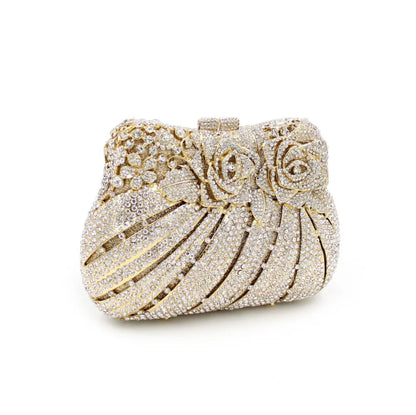 Women Hollow metal Diamonds Clutches Rhinestone Bag Flower Clutch Party Evening Purse Handbags Wedding   Female wallet