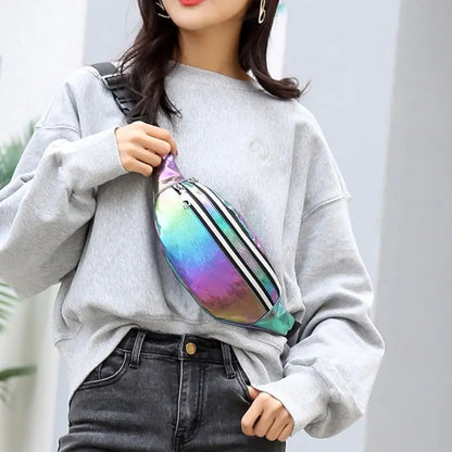 Women Holographic Waist Fanny Pack Belt Bag Travel Hip Bum Chest Phone Pouch