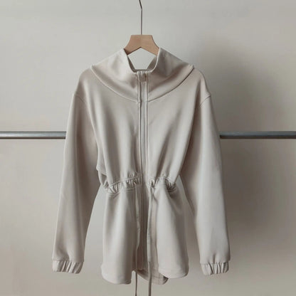 Women Jacket Zipper Drawstring Waist Top 5 Color Autumn And Winter Jacket