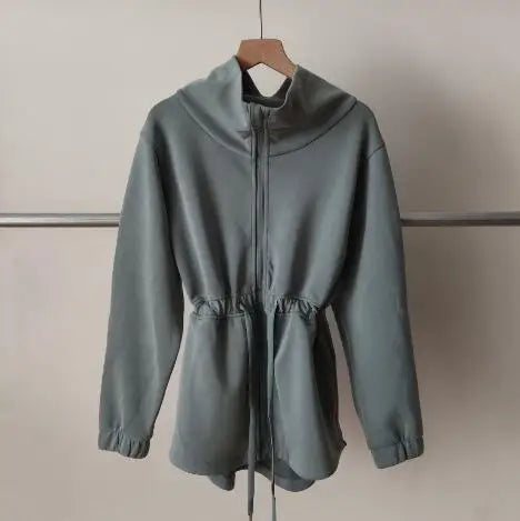 Women Jacket Zipper Drawstring Waist Top 5 Color Autumn And Winter Jacket