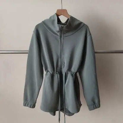 Women Jacket Zipper Drawstring Waist Top 5 Color Autumn And Winter Jacket