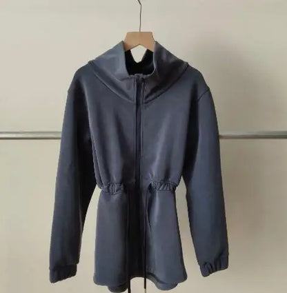 Women Jacket Zipper Drawstring Waist Top 5 Color Autumn And Winter Jacket