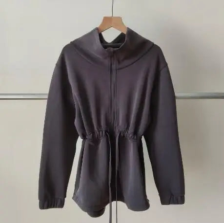 Women Jacket Zipper Drawstring Waist Top 5 Color Autumn And Winter Jacket