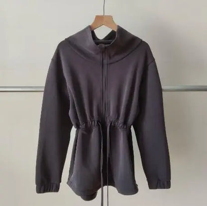 Women Jacket Zipper Drawstring Waist Top 5 Color Autumn And Winter Jacket