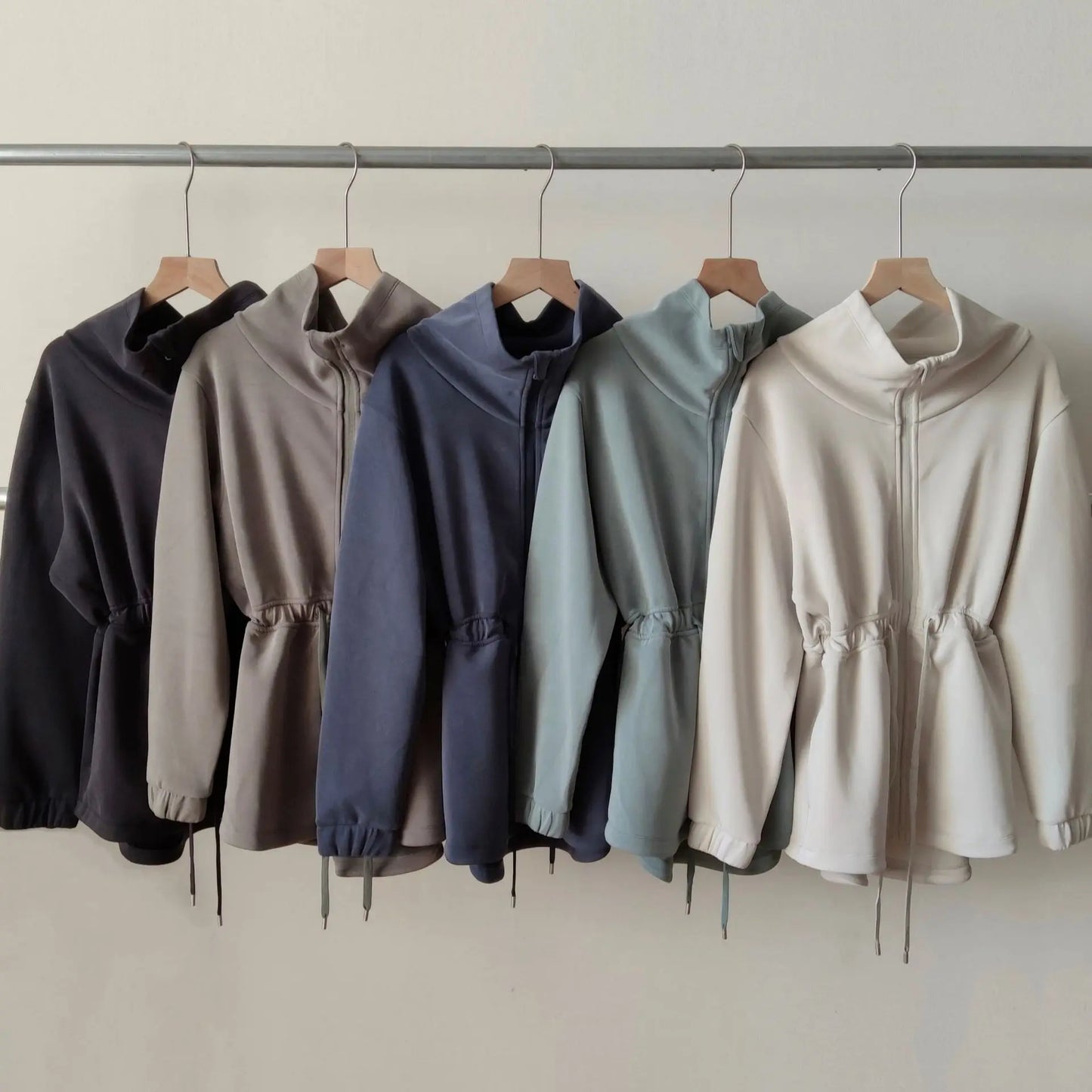 Women Jacket Zipper Drawstring Waist Top 5 Color Autumn And Winter Jacket