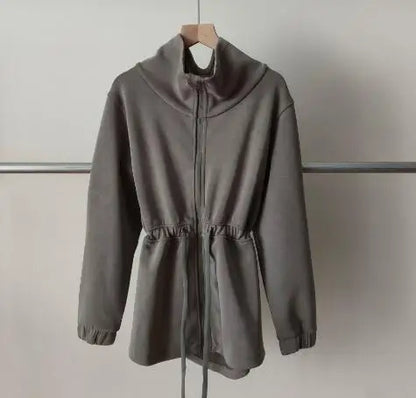 Women Jacket Zipper Drawstring Waist Top 5 Color Autumn And Winter Jacket