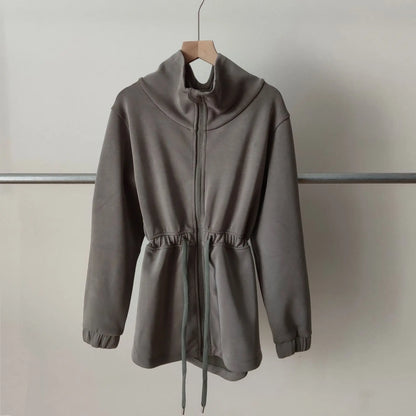 Women Jacket Zipper Drawstring Waist Top 5 Color Autumn And Winter Jacket