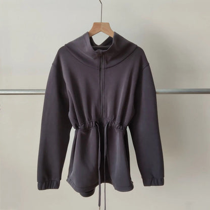 Women Jacket Zipper Drawstring Waist Top 5 Color Autumn And Winter Jacket