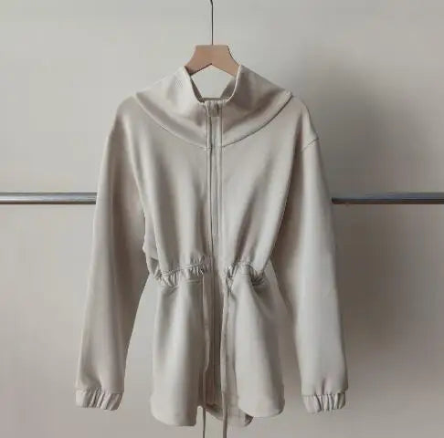 Women Jacket Zipper Drawstring Waist Top 5 Color Autumn And Winter Jacket