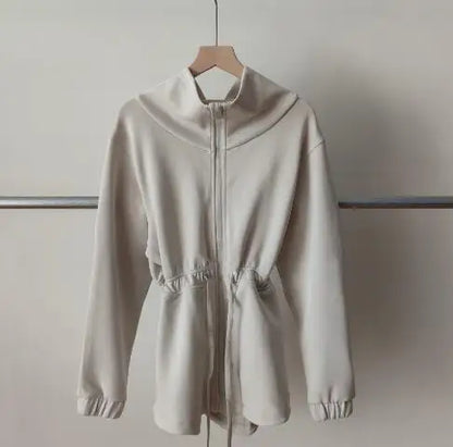 Women Jacket Zipper Drawstring Waist Top 5 Color Autumn And Winter Jacket