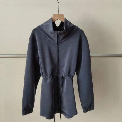 Women Jacket Zipper Drawstring Waist Top 5 Color Autumn And Winter Jacket