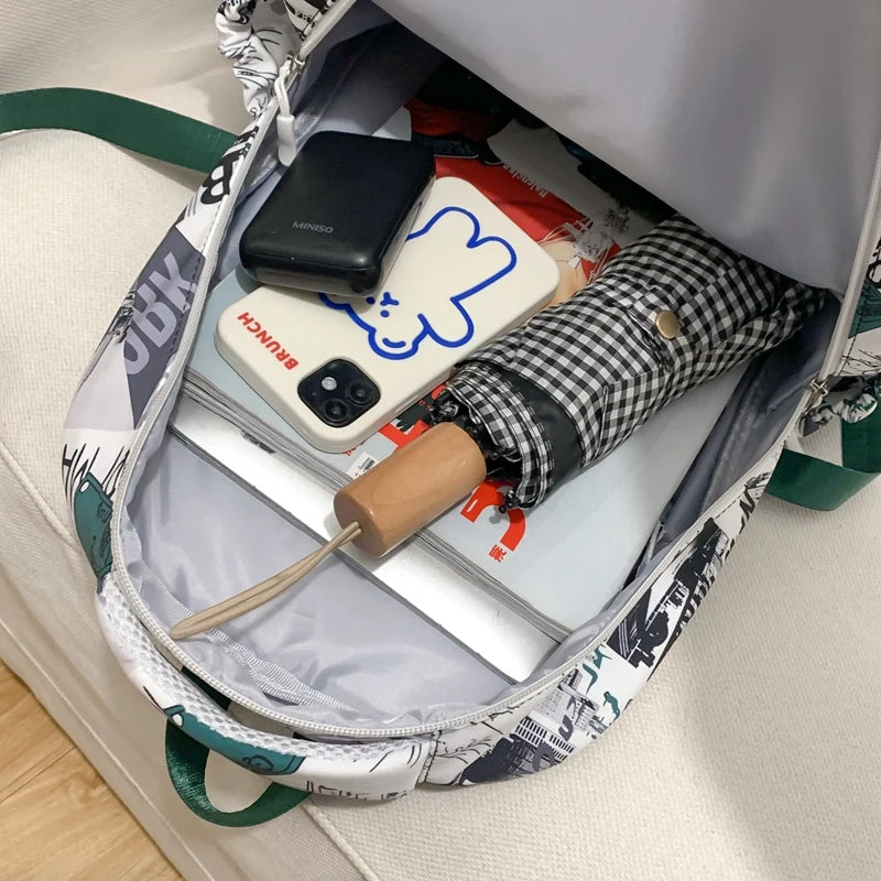 Women Kawaii Printing Laptop School Bag Cool Girl Trendy Female Cute Student College Backpack Fashion Lady Nylon Travel Book Bag