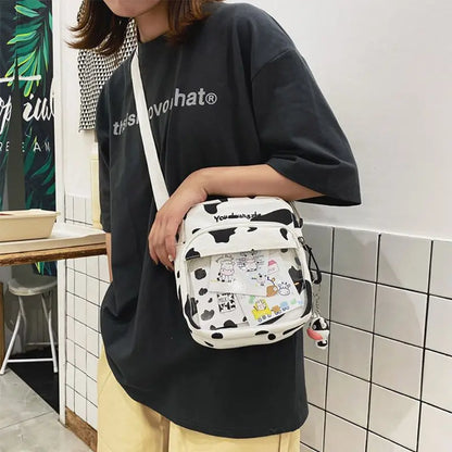 Women Ladies Cartoon Cow Print Shoulder Bag Canvas Crossbody Tote Purse Messenger Satchel Tote