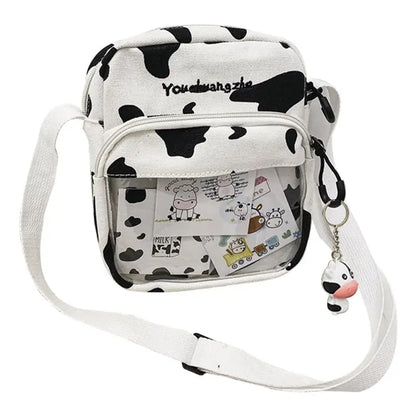 Women Ladies Cartoon Cow Print Shoulder Bag Canvas Crossbody Tote Purse Messenger Satchel Tote