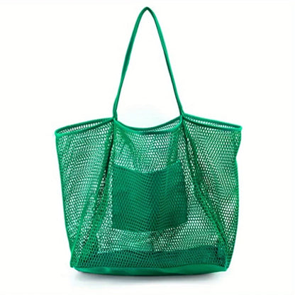 Women Large Capacity Mesh Beach Tote Bag Travel Shoulder Bag Casual Totes Storage Bag Ladies Handbag Reusable Shopping Net Bag