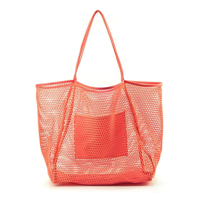 Women Large Capacity Mesh Beach Tote Bag Travel Shoulder Bag Casual Totes Storage Bag Ladies Handbag Reusable Shopping Net Bag