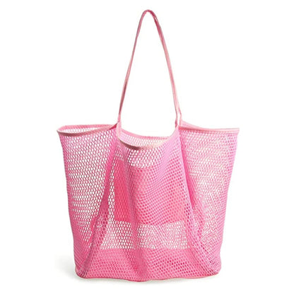 Women Large Capacity Mesh Beach Tote Bag Travel Shoulder Bag Casual Totes Storage Bag Ladies Handbag Reusable Shopping Net Bag