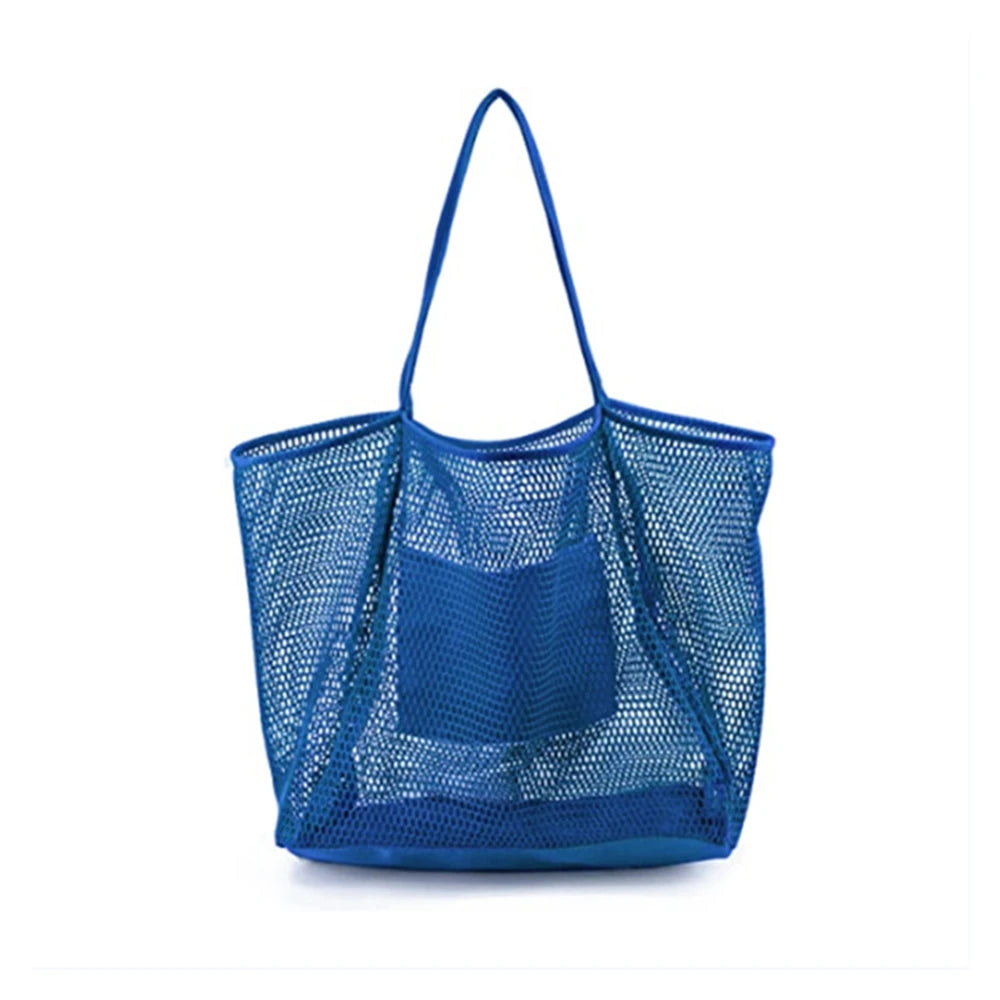 Women Large Capacity Mesh Beach Tote Bag Travel Shoulder Bag Casual Totes Storage Bag Ladies Handbag Reusable Shopping Net Bag