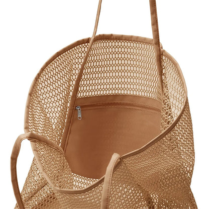 Women Large Capacity Mesh Beach Tote Bag Travel Shoulder Bag Casual Totes Storage Bag Ladies Handbag Reusable Shopping Net Bag