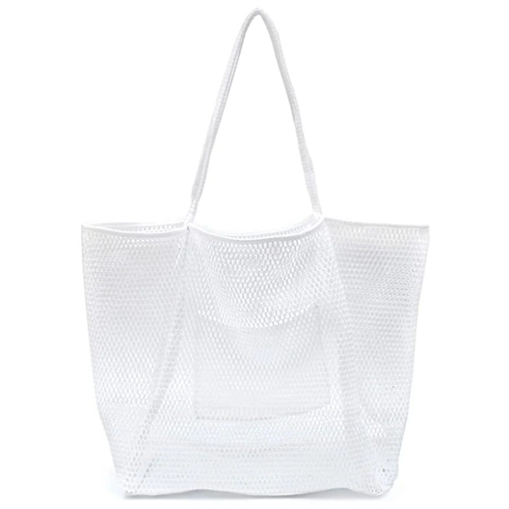 Women Large Capacity Mesh Beach Tote Bag Travel Shoulder Bag Casual Totes Storage Bag Ladies Handbag Reusable Shopping Net Bag