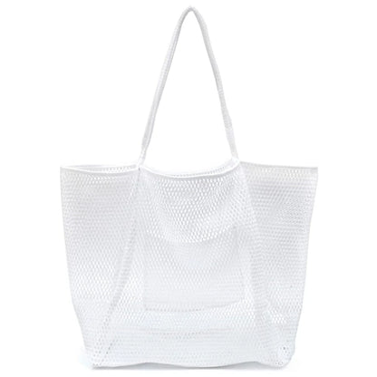 Women Large Capacity Mesh Beach Tote Bag Travel Shoulder Bag Casual Totes Storage Bag Ladies Handbag Reusable Shopping Net Bag