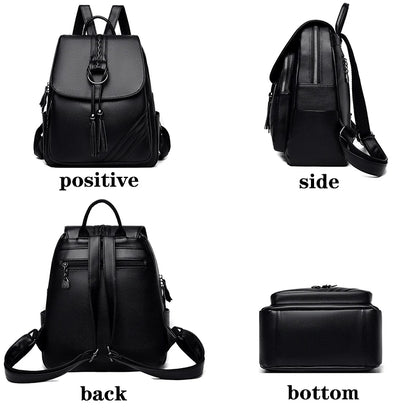 Women Leather Backpacks High Quality Duble Tassel Female Vintage Backpack For Girls School Bag Travel Bagpack Ladies Sac A Dos