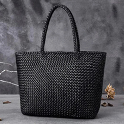 Women Leather Handbag Romantic Big Handmade Woven Totes Female Cowhide Big Holiday Bucket Bag Causal Beach Shoulder Handbags