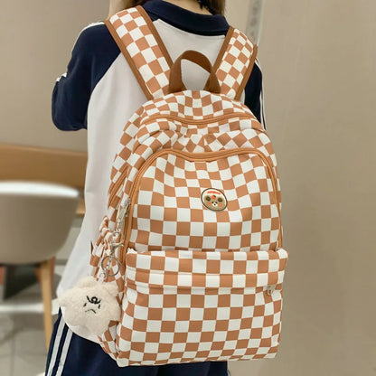 Women Leisure Lattice Waterproof School Bag Ladies Trendy Female Plaid Travel Book Bag Girl Cute Laptop College Backpack Fashion