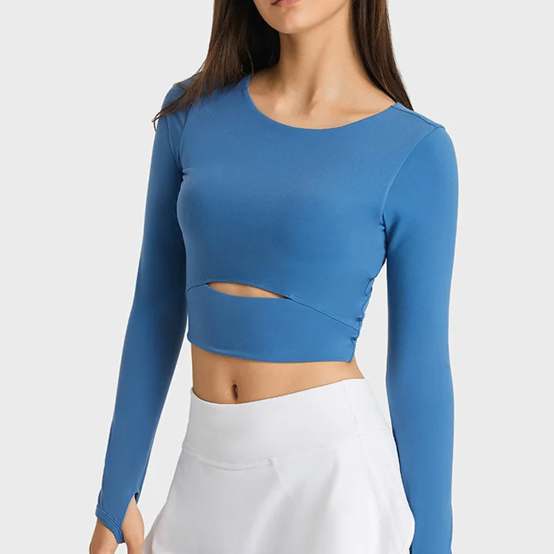 Women Long Sleeve Casual T Shirts Basic O Neck Crop Top Soft Korean Fashion Tees Blouse