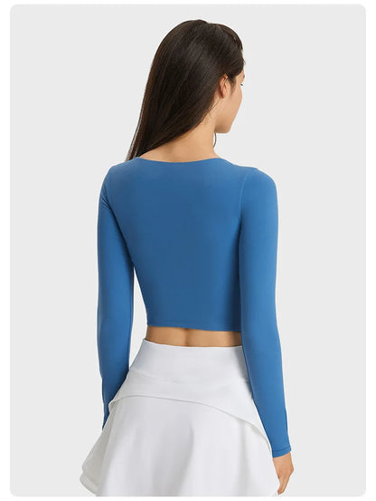 Women Long Sleeve Casual T Shirts Basic O Neck Crop Top Soft Korean Fashion Tees Blouse