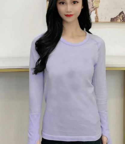 Women Long Sleeve Slim T-Shirts O Neck Causal Solid Tops Pullovers Streetwear T Shirt
