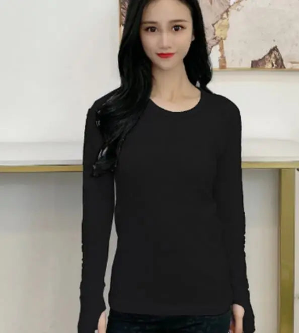Women Long Sleeve Slim T-Shirts O Neck Causal Solid Tops Pullovers Streetwear T Shirt