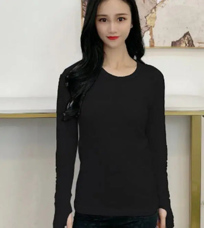 Women Long Sleeve Slim T-Shirts O Neck Causal Solid Tops Pullovers Streetwear T Shirt