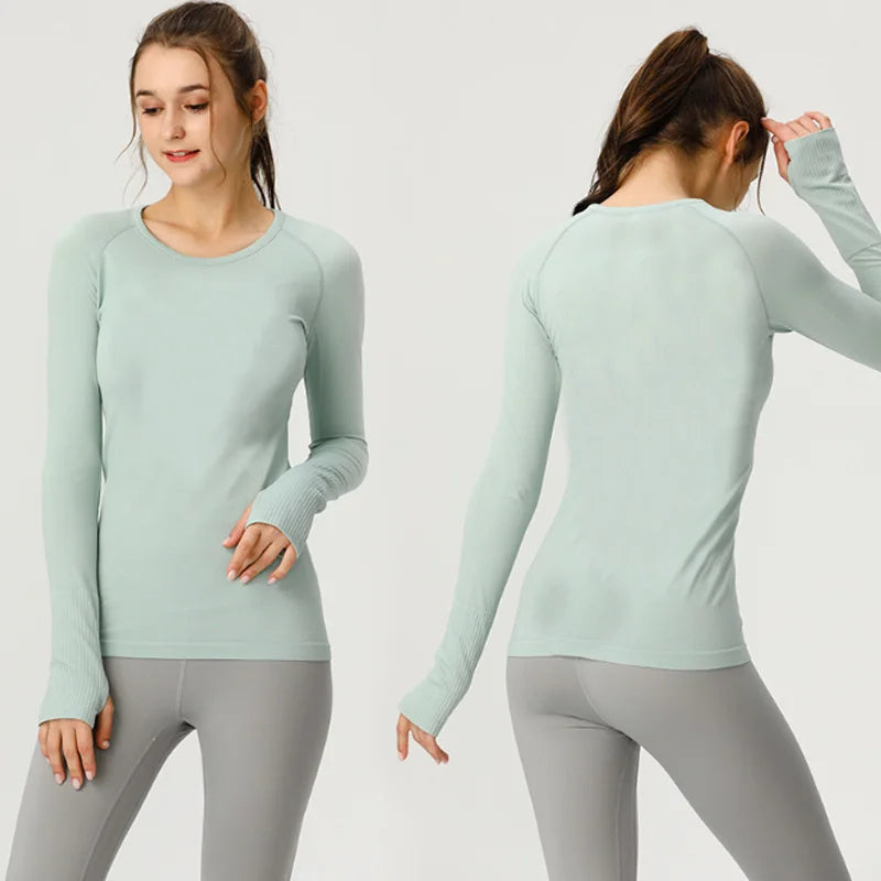 Women Long Sleeve Slim T-Shirts O Neck Causal Solid Tops Pullovers Streetwear T Shirt