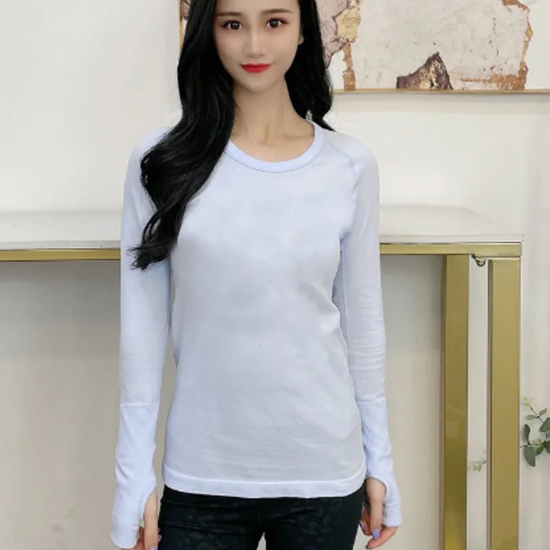 Women Long Sleeve Slim T-Shirts O Neck Causal Solid Tops Pullovers Streetwear T Shirt